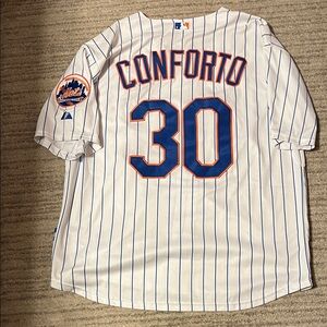 Majestic Michael Conforto New York Mets White and Blue Pinstripes Jersey
